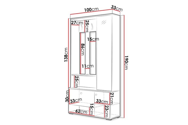 Garderob med Spegel Huddinge 100 cm - Ek - Förvaring - Garderober & garderobssystem