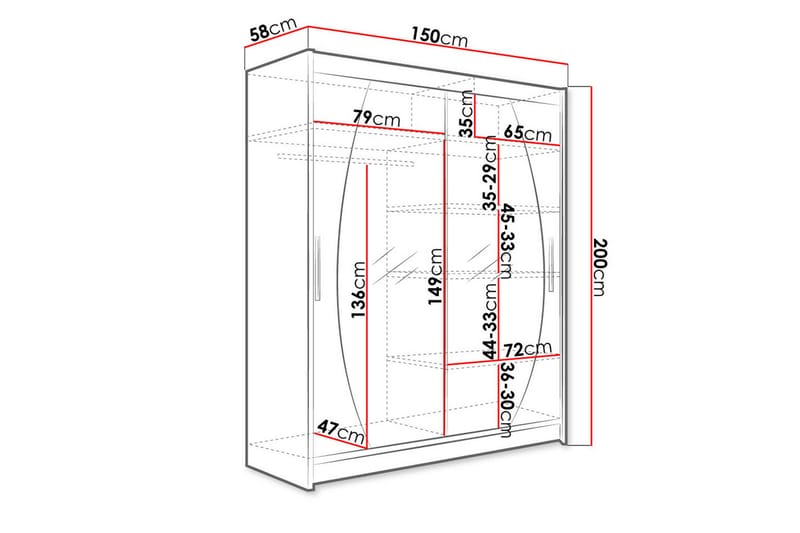 Garderob med Spegel Maskbo 150x200 cm - Vit - Förvaring - Garderober & garderobssystem