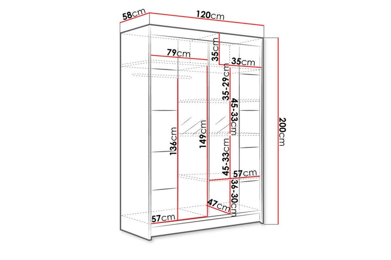 Garderob med Spegel Ottery 120x200 cm - Brun/Vit - Förvaring - Garderober & garderobssystem