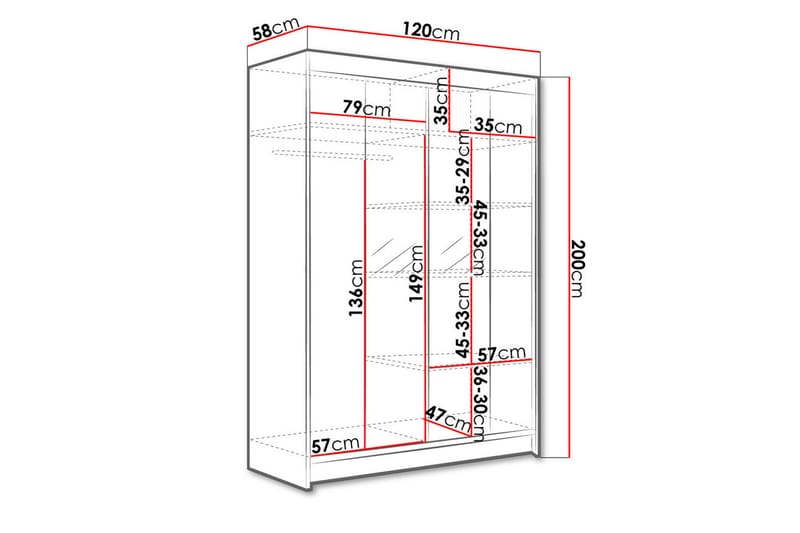 Garderob med Spegel Ottery 120x200 cm - Svart/Vit - Förvaring - Garderober & garderobssystem