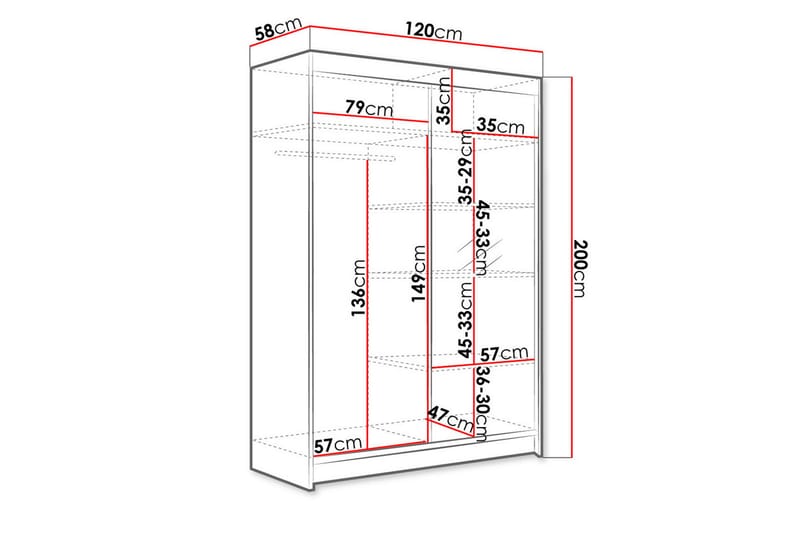 Garderob med Spegel Ottery 120x200 cm - Svart/Vit - Förvaring - Garderober & garderobssystem