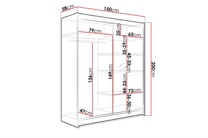 Garderob med Spegel Richmond 150x200 cm - Svart - Förvaring - Garderober & garderobssystem