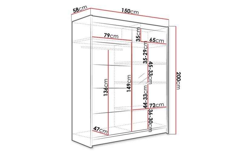 Garderob med Spegel Richmond 150x200 cm - Svart/Vit - Förvaring - Garderober & garderobssystem