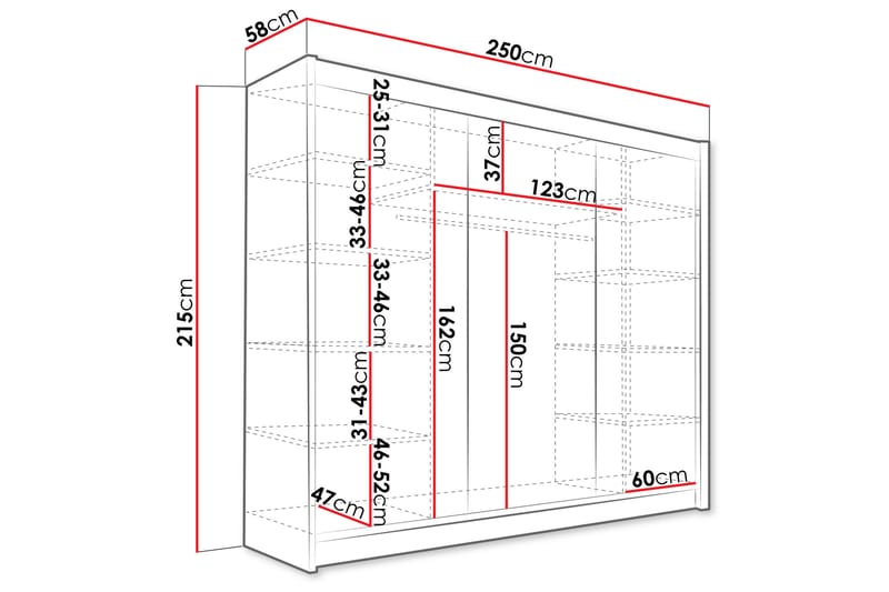 Garderob med Spegel Sia 250x215 cm - Svart - Förvaring - Garderober & garderobssystem