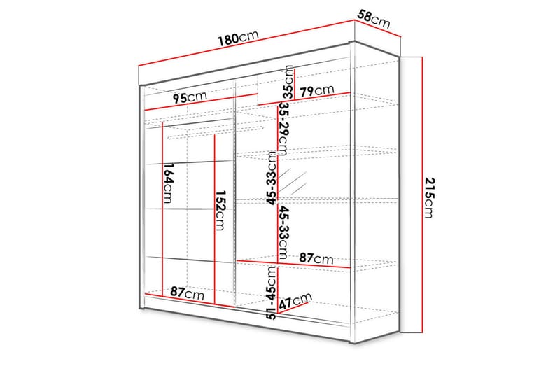 Garderob med Spegel Wallinford 180x215 cm - Vit - Förvaring - Garderober & garderobssystem