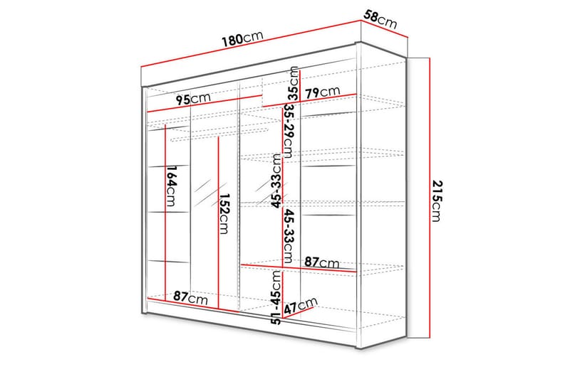 Garderob med Spegel Wallinford 180x215 cm - Vit - Förvaring - Garderober & garderobssystem