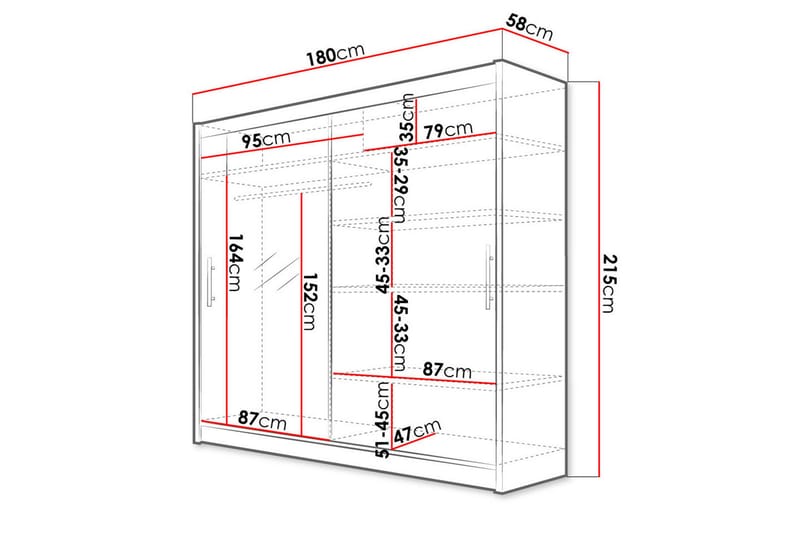 Garderob med Spegel Prag 180x215 cm - Vit - Förvaring - Garderober & garderobssystem