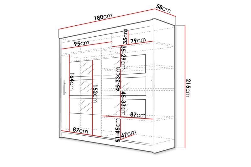 Garderob med Spegel Prag 180x215 cm - Vit - Förvaring - Garderober & garderobssystem