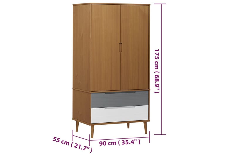 beBasic Garderob brun 90x55x175 cm massiv furu - Brown - Förvaring - Garderober & garderobssystem