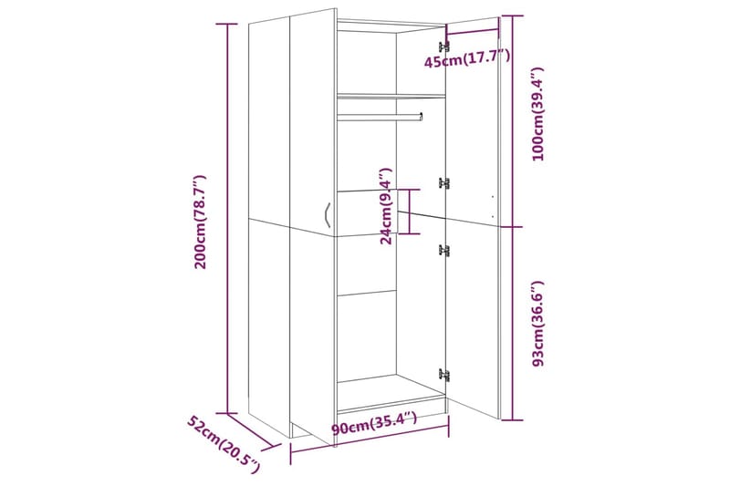 beBasic Garderob brun ek 90x52x200 cm konstruerat trä - Brown - Förvaring - Garderober & garderobssystem