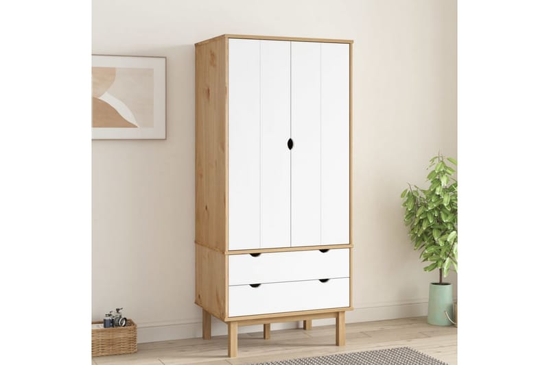 beBasic Garderob brun och vit 76,5x53x172 cm massivt furuträ - White - Förvaring - Garderober & garderobssystem