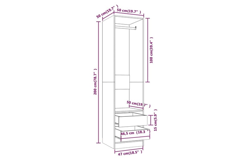 beBasic Garderob med lådor rökfärgad ek 50x50x200 cm konstruerat trä - Brown - Förvaring - Garderober & garderobssystem