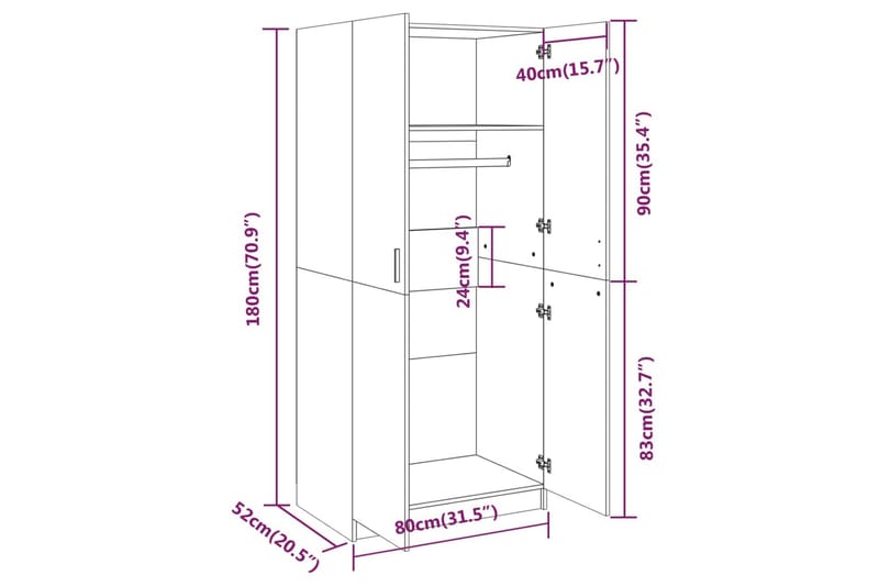 beBasic Garderob rökfärgad ek 80x52x180 cm konstruerat trä - Brown - Förvaring - Garderober & garderobssystem