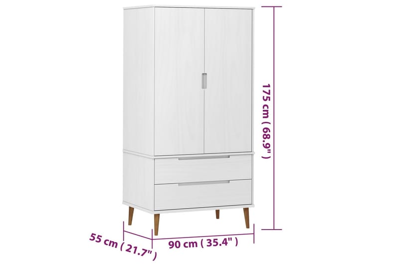 beBasic Garderob vit 90x55x175 cm massiv furu - White - Förvaring - Garderober & garderobssystem