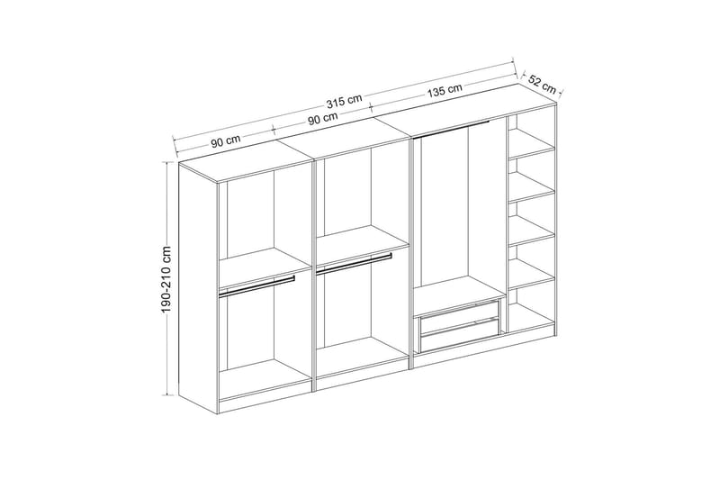 Garderob Cambrian 315 cm - Grå/Brun - Förvaring - Garderober & garderobssystem