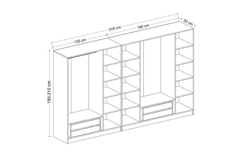 Garderob Cambrian 315 cm - Grå/Brun - Förvaring - Garderober & garderobssystem