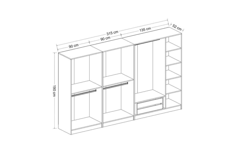 Garderob Cambrian 315 cm - Grå/Vit - Förvaring - Garderober & garderobssystem