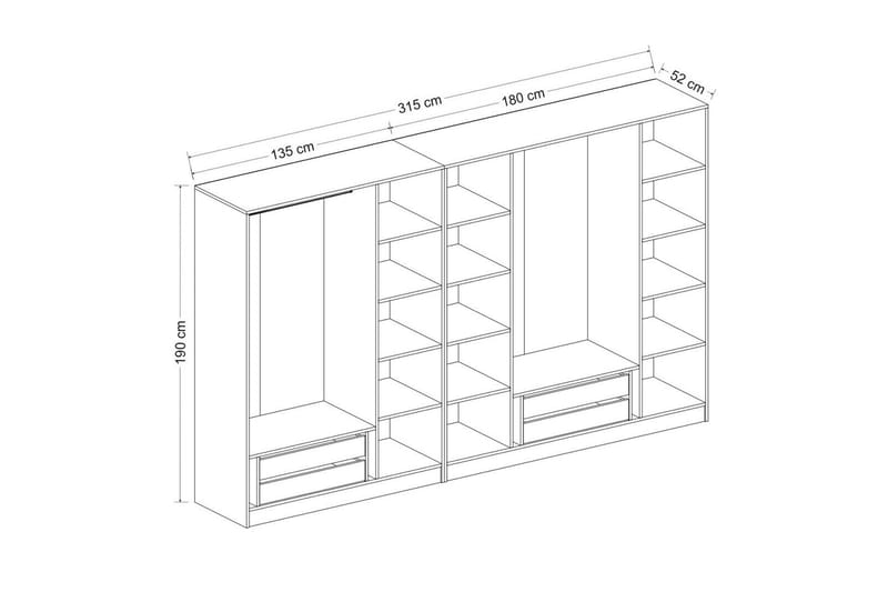 Garderob Cambrian 315 cm - Grå/Vit - Förvaring - Garderober & garderobssystem