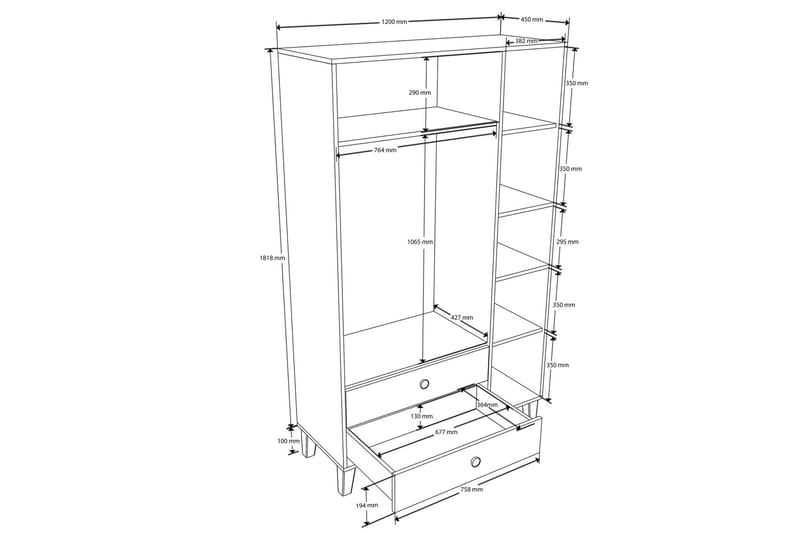 Garderob Corregidora 120x191,8 cm - Ek/Vit - Förvaring - Garderober & garderobssystem