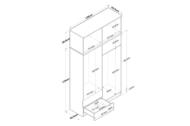 Garderob Goianira 120 cm - Valnöt/Vit - Förvaring - Garderober & garderobssystem