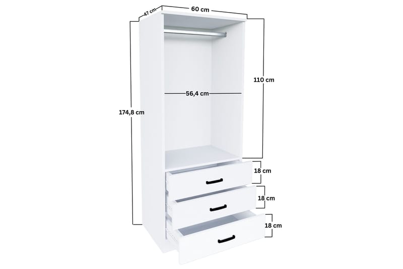 Garderob Haaken 60x174,8 cm - Mattvit - Förvaring - Garderober & garderobssystem