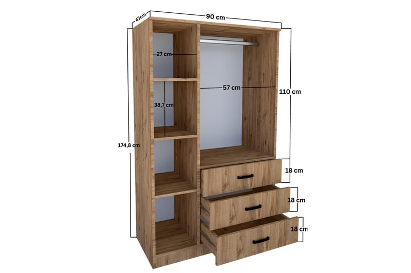 Garderob Haaken 90x174,8 cm - Brun - Förvaring - Garderober & garderobssystem