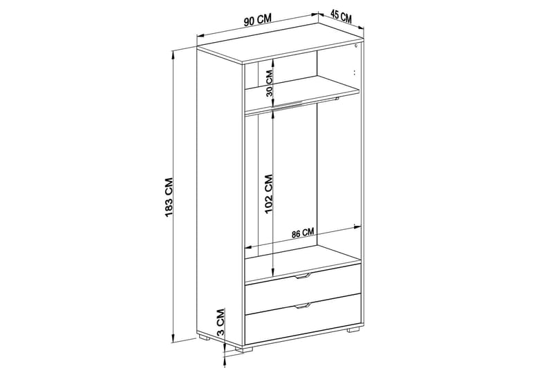 Garderob Hurst 90x183 cm - Ljusbrun/Vit - Förvaring - Garderober & garderobssystem