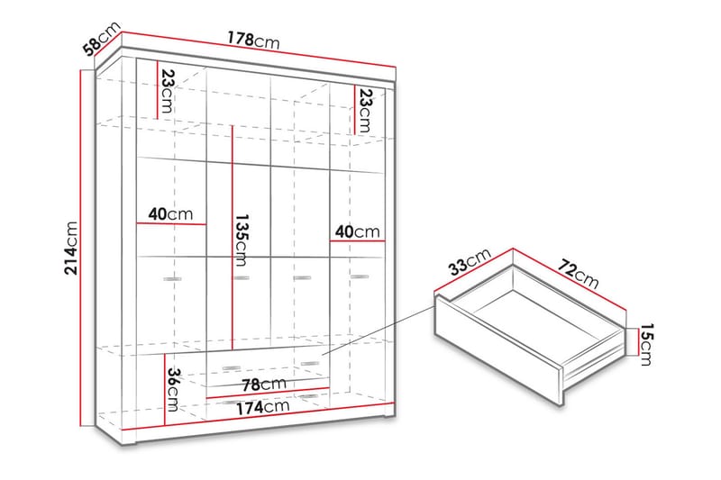 Garderob Indianapolis 178x58x214 cm - Vit - Förvaring - Garderober & garderobssystem