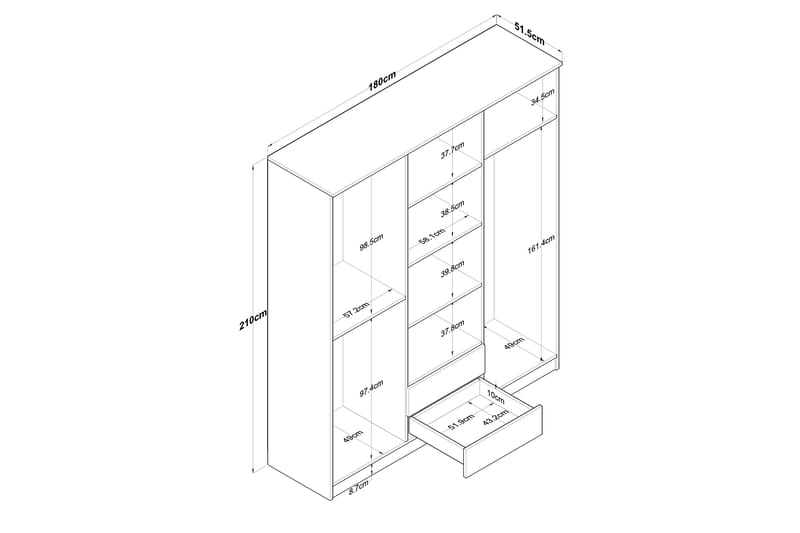 Garderob Jabhar 180x210 cm Brun/Vit - Hanah Home - Förvaring - Garderober & garderobssystem