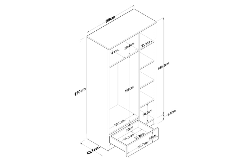 Garderob Jain 90x170 cm Brun/Vit - Hanah Home - Förvaring - Garderober & garderobssystem