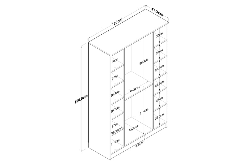 Garderob Jaioni 120x190,8 cm Brun/Vit - Hanah Home - Förvaring - Garderober & garderobssystem