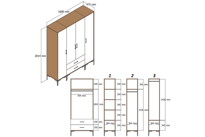 Garderob Kumsal 160 cm - Antracit - Förvaring - Garderober & garderobssystem