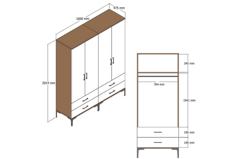 Garderob Kumsal 160 cm - Vit/Brun - Förvaring - Garderober & garderobssystem