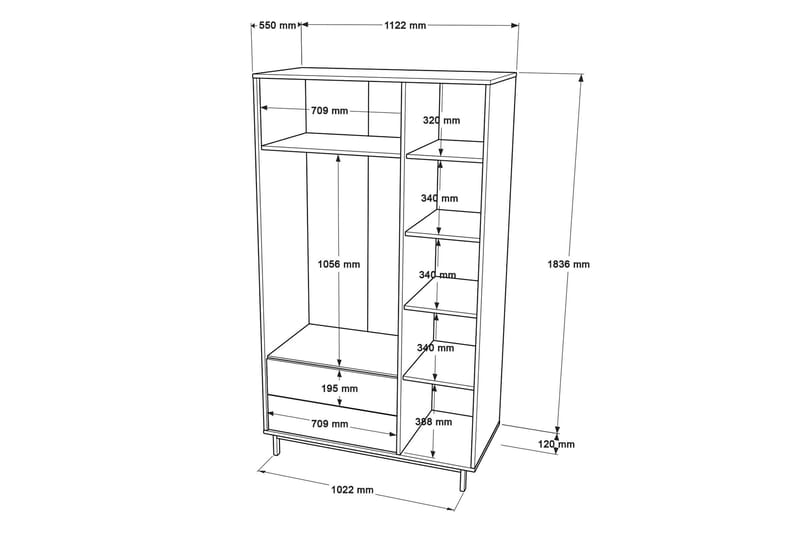 Garderob Liyakat 112,2 cm - Ek - Förvaring - Garderober & garderobssystem