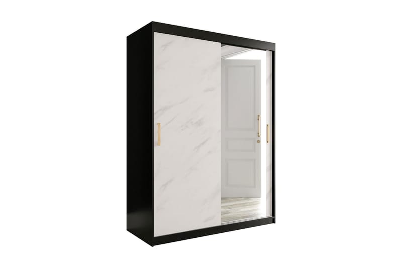 Garderob med Spegel Marmesa 150 cm Marmormönster - Svart/Vit/Guld - Garderober & garderobssystem - Barngarderob