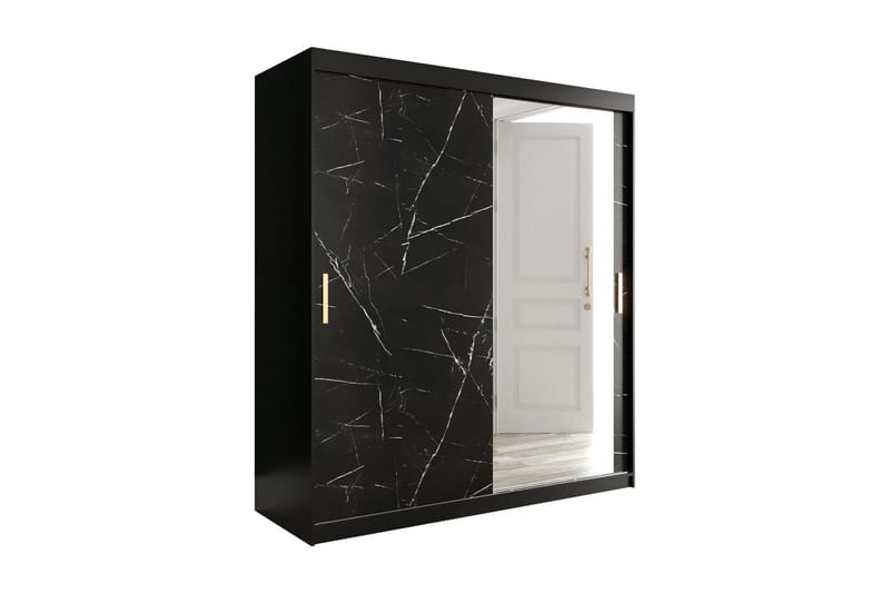 Garderob med Spegel Marmesa 180 cm Marmormönster - Svart - Garderober & garderobssystem - Barngarderob