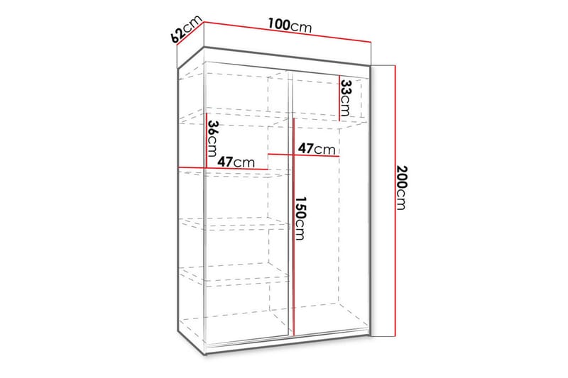 Garderob med Spegel Trissma LED-belysning Blå 100 cm - Mörk Ask - Förvaring - Garderober & garderobssystem