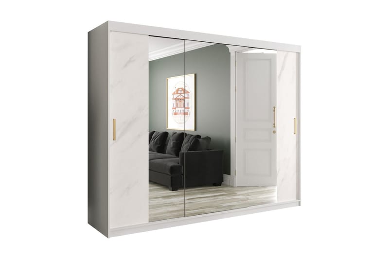 Garderob med Speglar Kant Marmesa 250 cm Marmormönster - Vit/Svart/Guld - Garderober & garderobssystem - Barngarderob