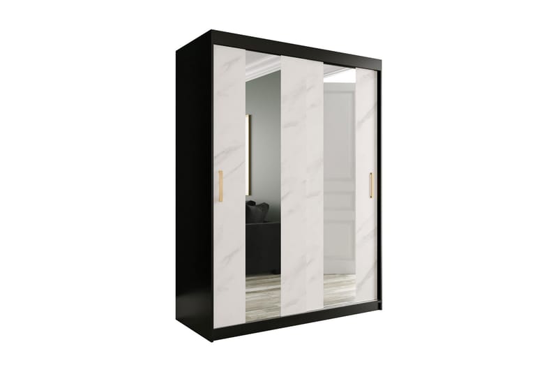 Garderob med Speglar Mitt Marmesa 150 cm Marmormönster - Svart/Vit/Guld - Garderober & garderobssystem - Barngarderob