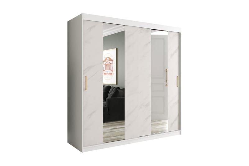 Garderob med Speglar Mitt Marmesa 200 cm Marmormönster - Vit/Guld - Garderober & garderobssystem - Barngarderob