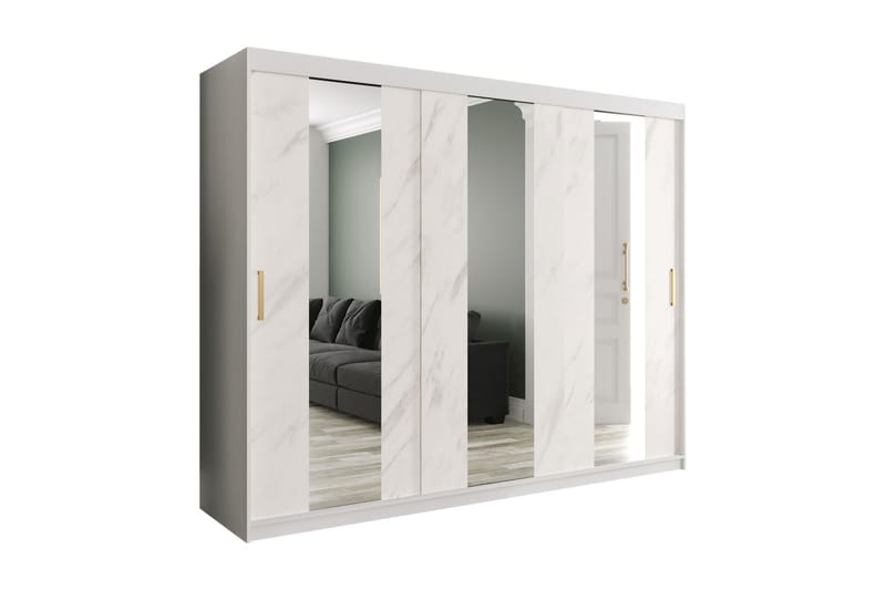 Garderob med Speglar Mitt Marmesa 250 cm Marmormönster - Vit/Guld - Garderober & garderobssystem - Barngarderob