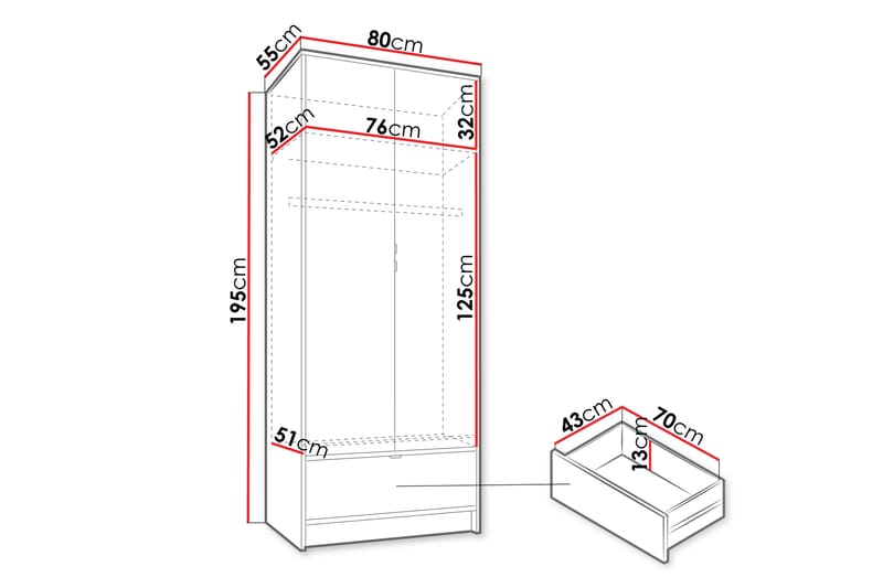 Garderob Munkedal 80 cm - Vit - Förvaring - Garderober & garderobssystem