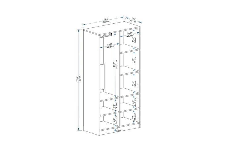 Garderob Newra 90x180 cm - Ljusbrun/Vit - Förvaring - Garderober & garderobssystem