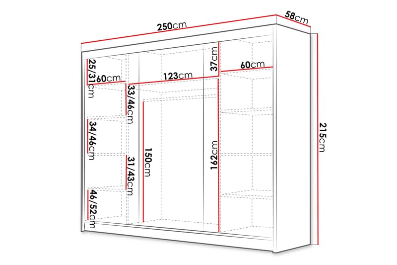 Garderob Samisia 250x215 cm - Svart - Förvaring - Garderober & garderobssystem