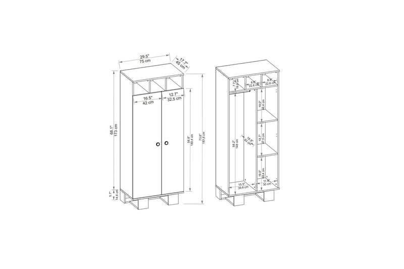 Garderob Sneker 75x173 cm - Brun/Beige - Förvaring - Garderober & garderobssystem