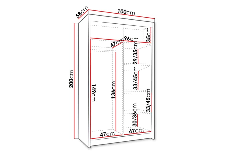 Garderob Veria 100x200 cm - Svart - Förvaring - Garderober & garderobssystem