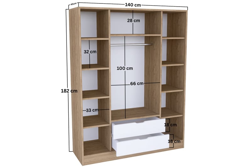 Garderob Pinotepa 170x183 cm - Ljusbrun/Vit - Förvaring - Garderober & garderobssystem