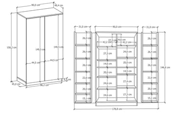 Garderob Paose 90x158,2 cm - Antracit/Vit - Förvaring - Garderober & garderobssystem