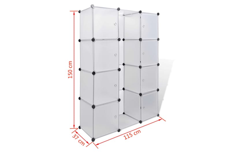 Modulär garderob 9 fack 37x115x150 cm vit - Vit - Förvaring - Garderober & garderobssystem