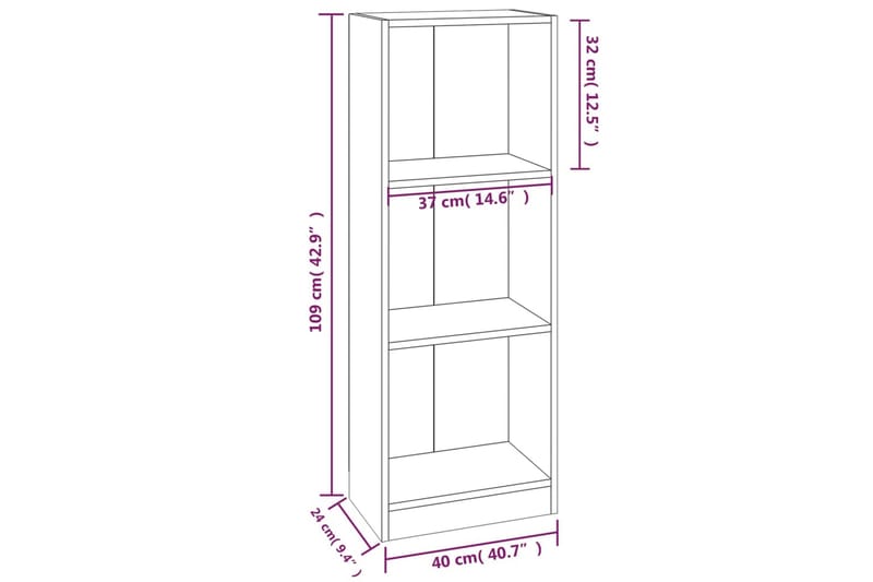 beBasic Bokhylla 3 hyllor rökfärgad ek 40x24x109 cm konstruerat trä - Brown - Förvaring - Hylla - Bokhylla